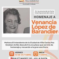 Villa Carlos Paz homenajeará a Venancia López de Barandier